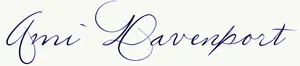 Cursive handwritten signature in blue ink that reads "Ami Davenport" on a light background, reflecting an inspiring touch of self-improvement and personal growth.