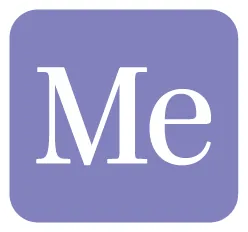A purple square with rounded corners contains the white letters "Me" in a large serif font, centered in the middle, symbolizing self-support and growth in relationships. This represents the MiraLuna "Me" Core Membership level.